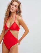 In The Style Morganne Ring Detail Swimsuit - Red