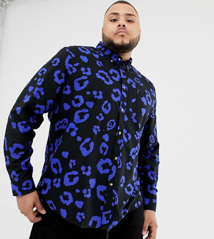 Collusion Plus Regular Fit Oxford Shirt In Leopard Print - Black