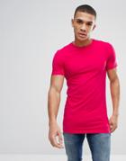 Asos Longline Muscle Fit T-shirt With Crew Neck In Pink - Pink