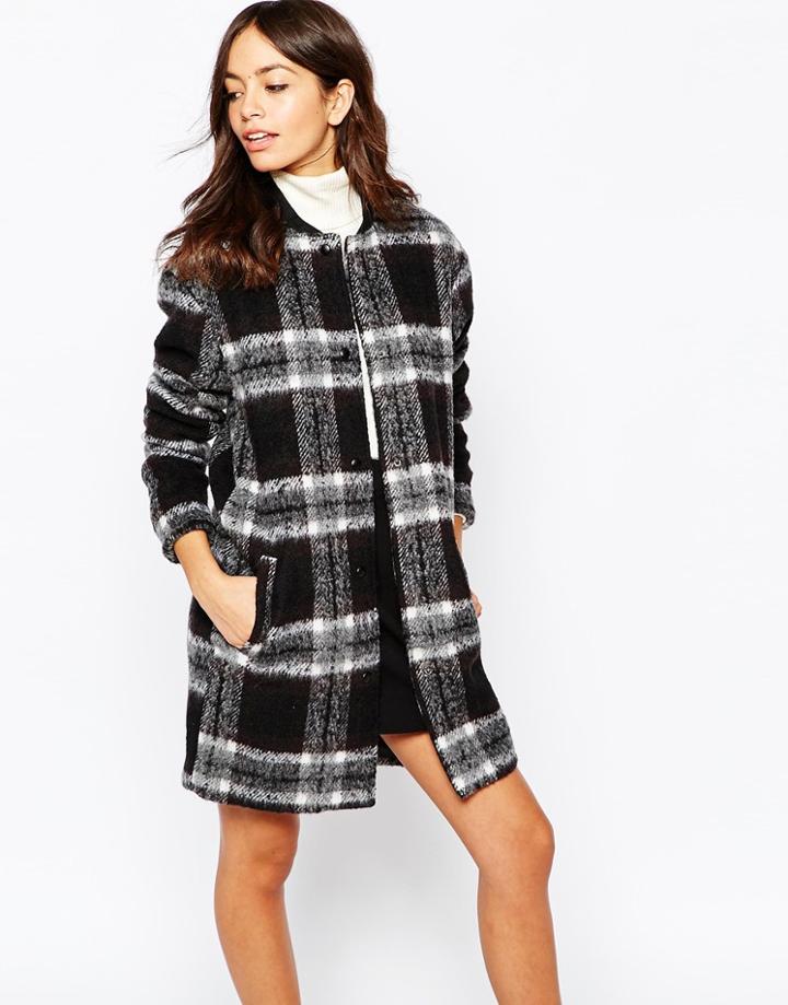 Only Longline Wool Bomber Coat - Black