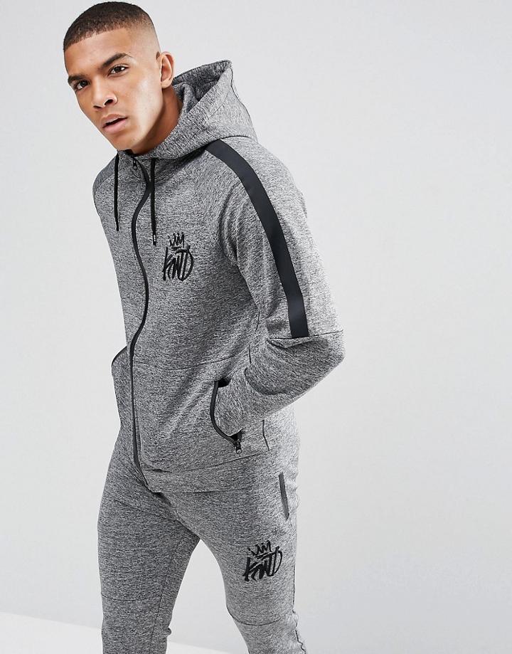 Kings Will Dream Hoodie In Gray Marl With Sleeve Stripe - Gray