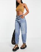 River Island Retro Tapered Jeans In Mid Blue