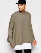 Asos Oversized Woven Poncho With Jersey Sleeves - Taupe