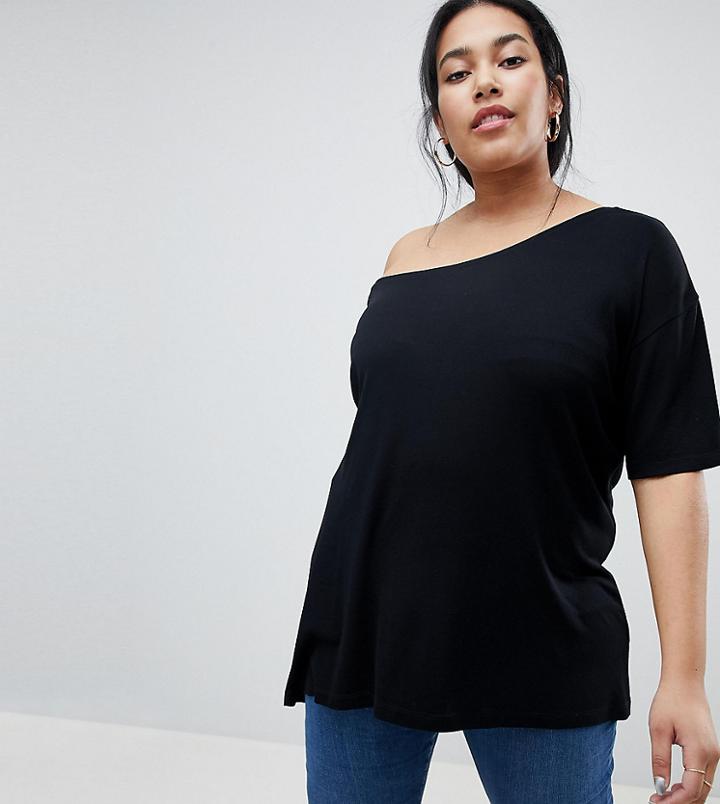 Asos Curve Off Shoulder T-shirt In Rib - Black
