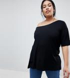 Asos Curve Off Shoulder T-shirt In Rib - Black