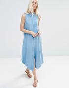 Qed London Denim Shirt Swing Dress - Blue