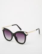 Asos Cat Eye Sunglasses With Metal Corner Detail - Black