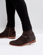Asos Chelsea Boots In Brown Leather With Metal Buckle Detail - Brown