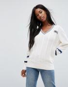 Fila Oversized Cricket Sweater With Stripe Sleeve Detail - Cream