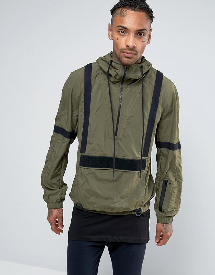 Religion Over Head Jacket With Webbing Detail - Green