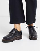 Asos Design Mottle Leather Flat Brogues In Black