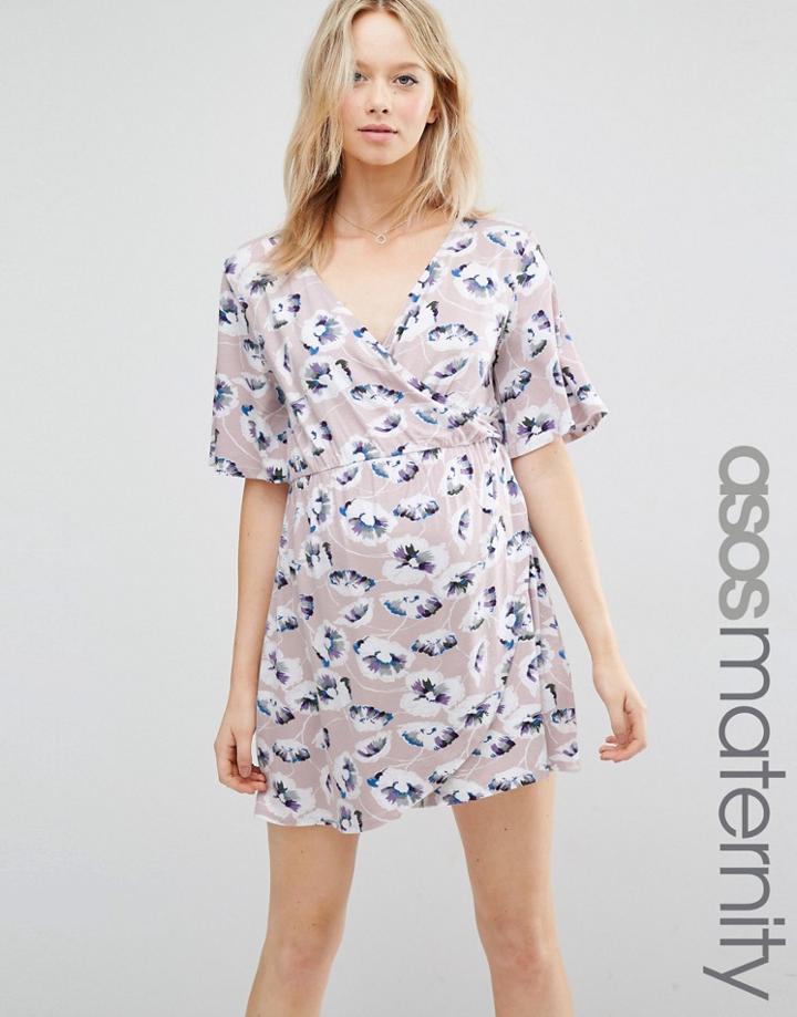 Asos Maternity Watercolour Floral Kimono Wrap Romper - Multi