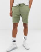 Asos Design Jersey Skinny Shorts With Reverse Panel In Green