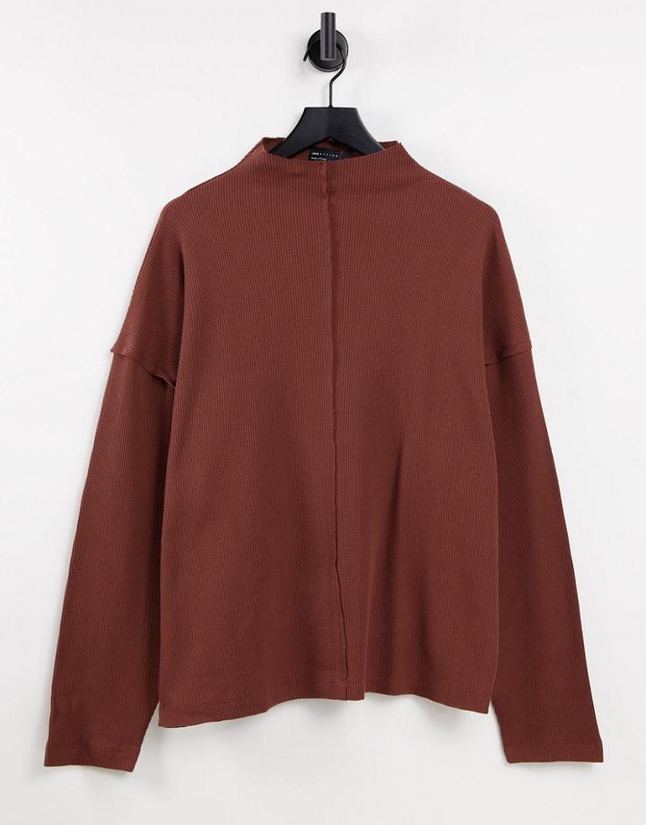 Asos Design Oversized Waffle Roll Neck T-shirt In Brown