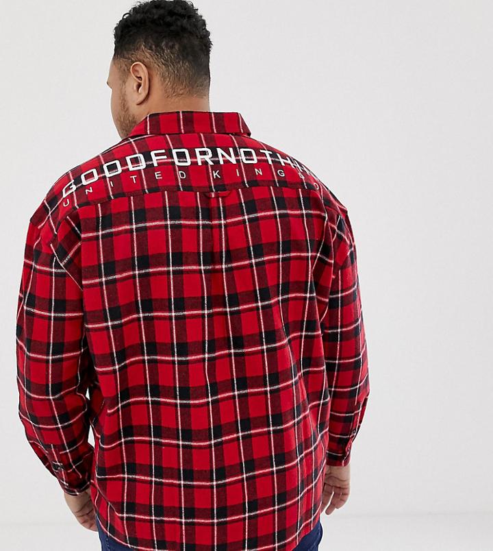 Good For Nothing Oversized Check Shirt In Red With Back Logo