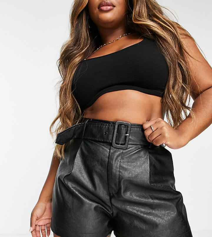 In The Style Plus X Perrie Sian Leather Look Shorts In Black