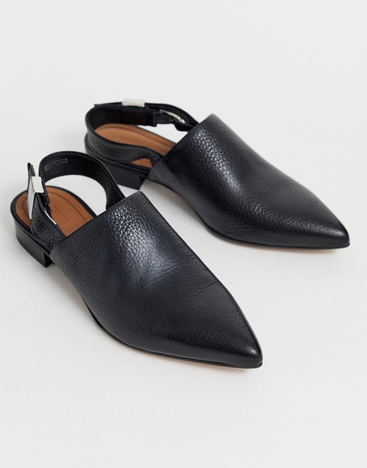 Asos Design Miracle Leather Pointed Slingback Flat Shoes In Black