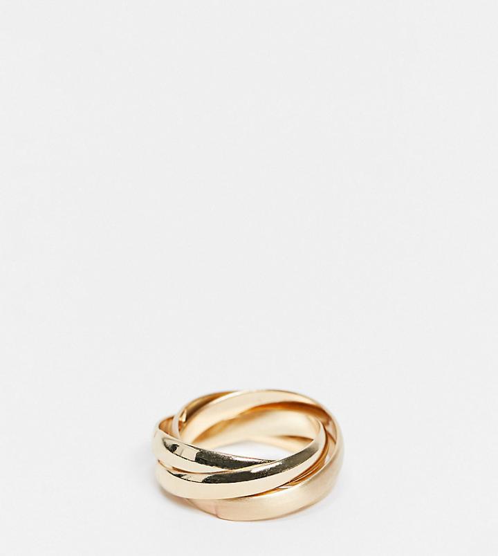 Asos Design Curve Ring With Interlocking Design In Gold Tone