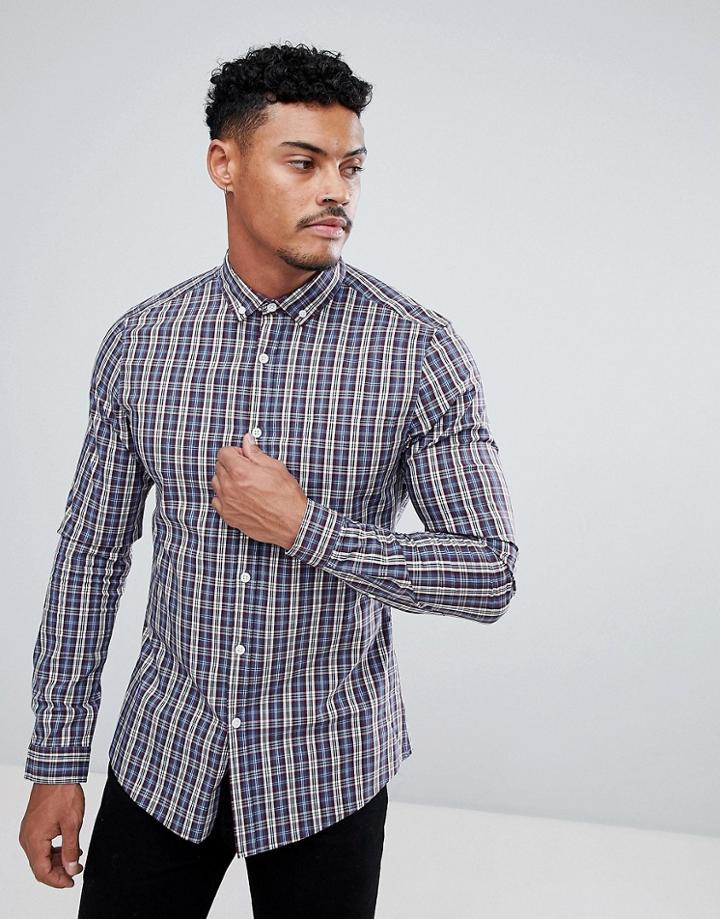 Asos Stretch Slim Check Cvc Shirt - Red