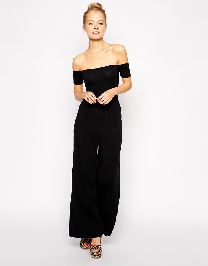 Asos Bardot Jersey Jumpsuit With Wide Leg - Black