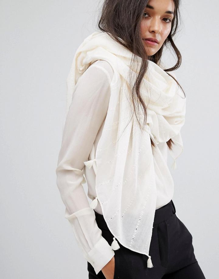 Pieces Tassel Trim Scarf - Cream