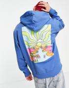 Asos Design Oversized Hoodie In Blue With Sunset Back Print