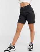 Missguided Longline Denim Shorts In Black-blue