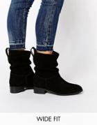 Asos Anika Wide Fit Suede Pull On Ankle Boots - Black