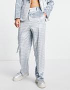 Asos Design Wide Suit Pants In Lilac Diamond Pattern-green