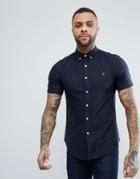 Farah Brewer Slim Fit Short Sleeve Oxford Shirt In Navy - Navy