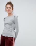 Only Ruffle Hem Long Sleeve Top-gray