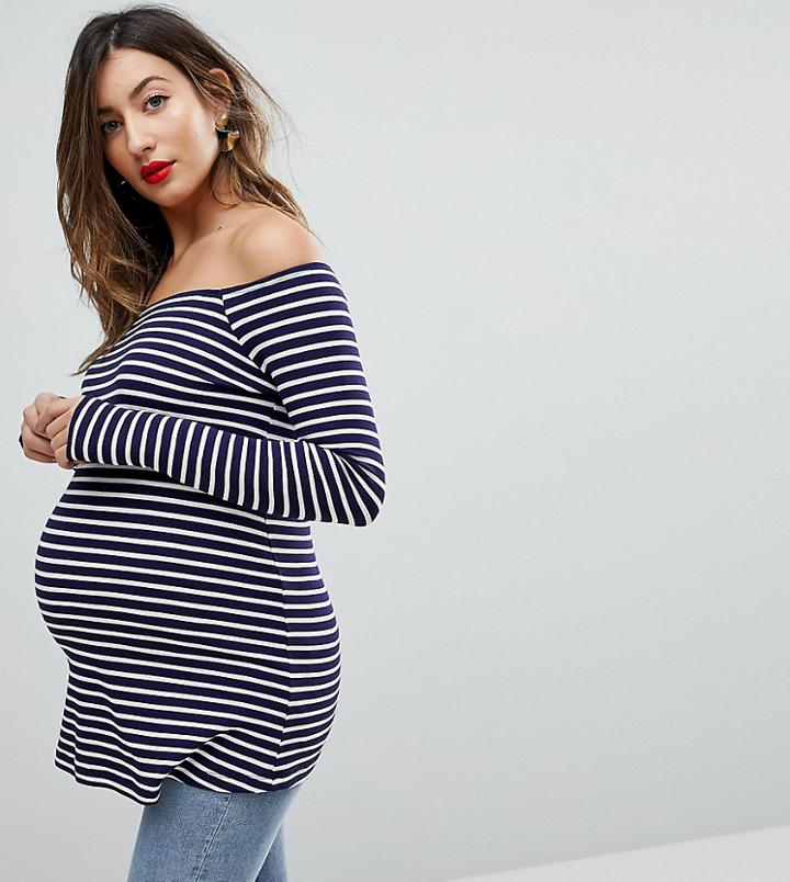 Asos Maternity Off Shoulder Bardot Stripe Top-multi
