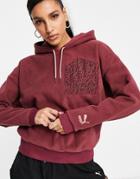 Puma Hoodie In Burgundy With Furry Pocket-red