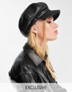 Reclaimed Vintage Inspired Faux Leather Baker Hat In Black-multi