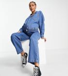 Asos Design Maternity Denim Boiler Suit In Mid Wash-blue
