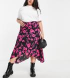 Asos Design Curve Ruched Midi Skirt In Pink Floral Print-multi