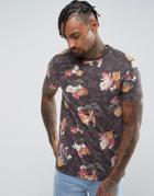 Asos T-shirt With All Over Floral Print - Gray