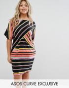 Asos Curve Stripe Shift Dress With V Back - Multi