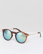 Asos Round Sunglasses With Metal Arms And Flash Lens - Brown