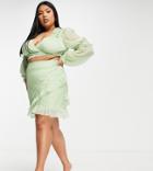 Asos Design Curve Set Soft Ruffle Ruched Mini Skirt In Mint-green