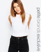 Waven Petite Tini Denim Crop Top - White