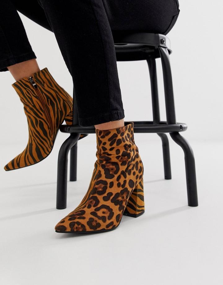 Public Desire Chaos Mixed Animal Heeled Ankle Boots - Multi
