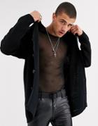 Asos Design Heavyweight Ripple Texture Cardigan In Black