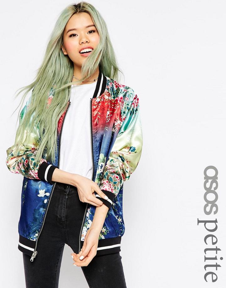 Asos Petite Bomber Jacket With Ombre Print Detail - Multi