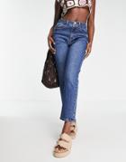 Vila High Waist Slim Leg Cropped Jeans In Blue