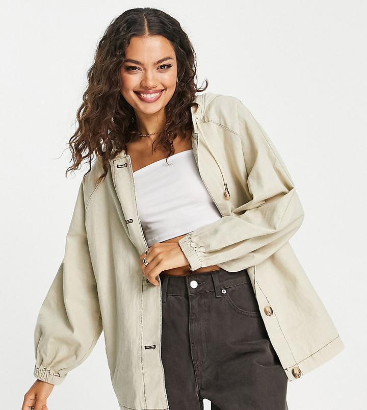 Asos Design Petite Linen Look Jacket With Hood In Beige-neutral