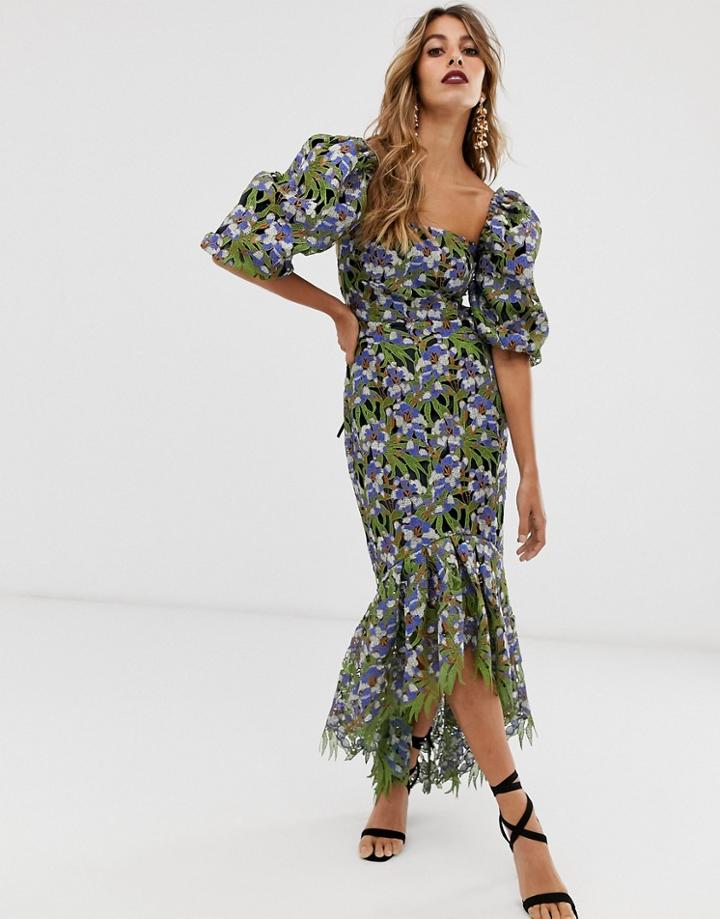 Asos Edition Embroidered Cutwork Milkmaid Dress - Multi