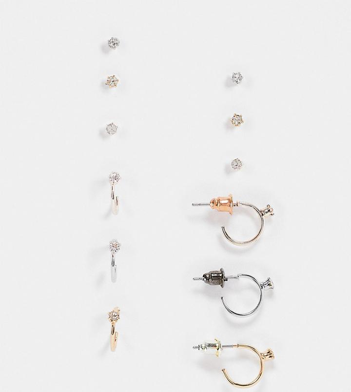 Aldo Sevoressi Minimal Hoop And Stud Earrings Multipack In Mixed Metals-silver