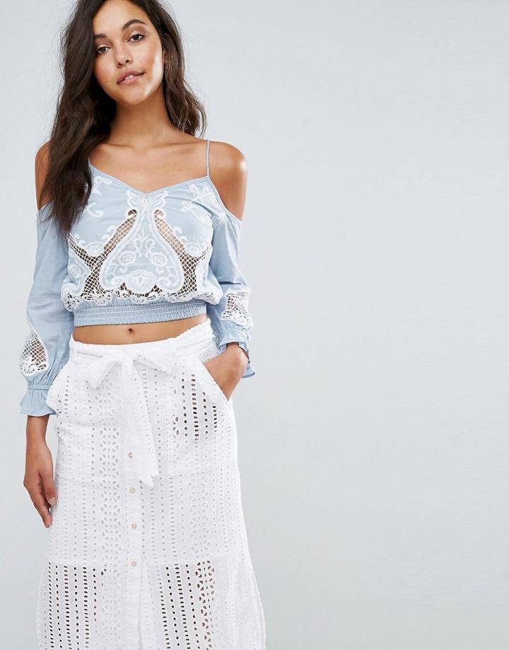 Miss Selfridge Strappy Cutwork Cold Shoulder Top - Blue