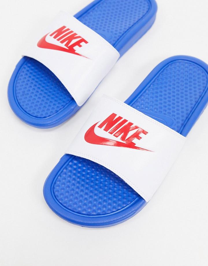 Nike Benassi Jdi Slides In White/blue